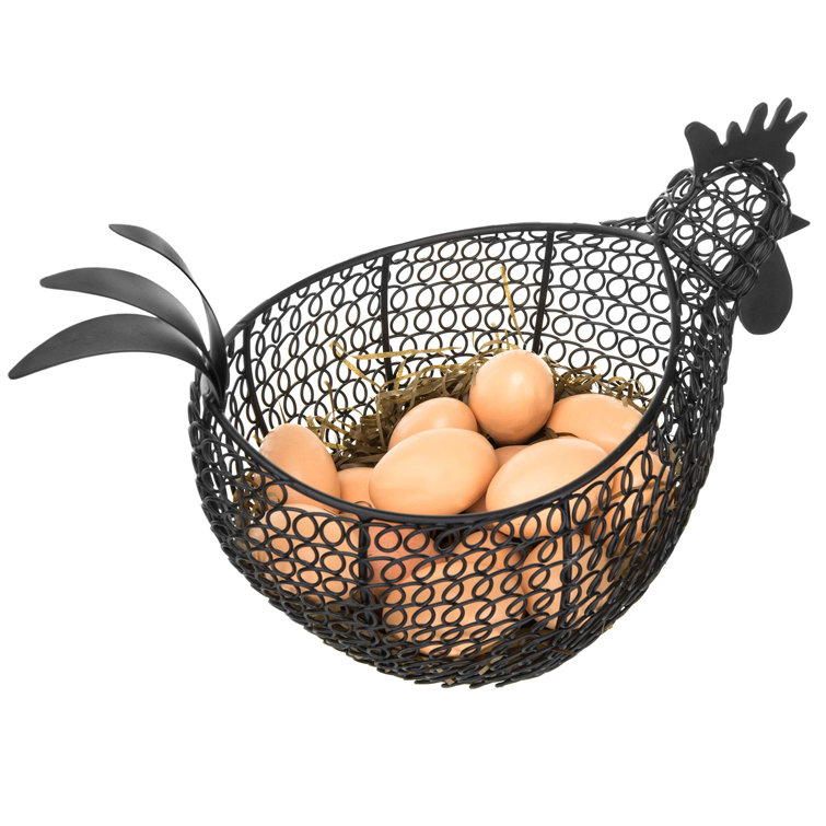Prep & Savour Aesthetic Black Metal Wire ChickenShaped Egg Storage